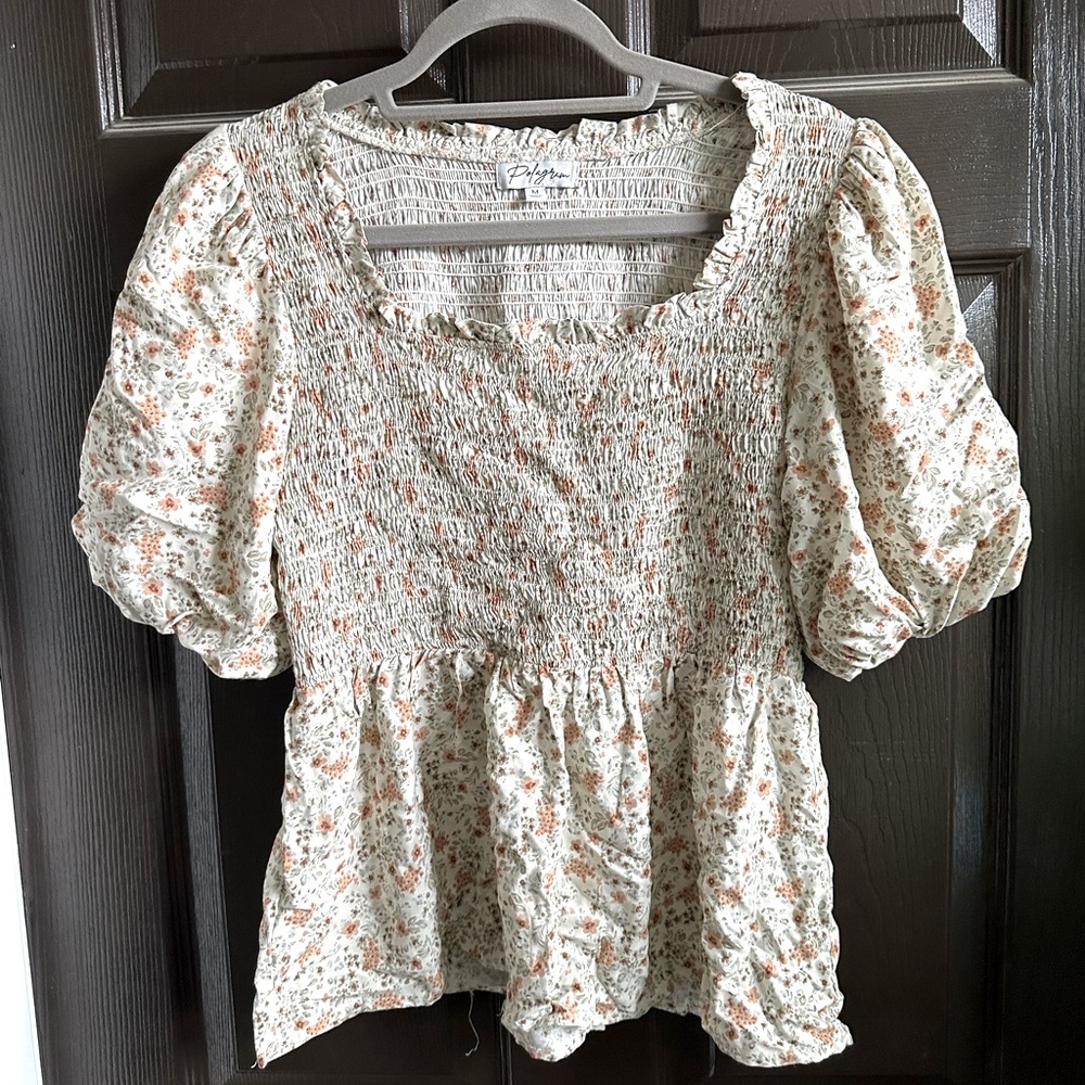 Smoked poof sleeve top